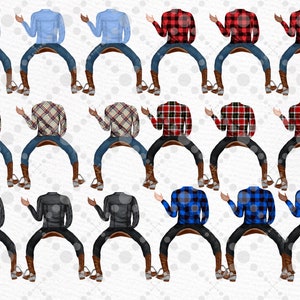 May include: A set of 12 digital illustrations of different colored shirts with a cowboy theme. The shirts are all in a sitting position with their arms raised. The shirts are in various colors, including blue, red, black, and plaid.