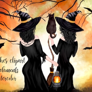 Halloween clipart: "HEKSEN CLIPART" Heksen met bezem Halloween mok heksenhoed Heks bezem Halloween meisjes Heks clipart Zwarte kat clipart