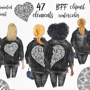 Mejores amigos Clipart: "SOUL SISTERS CLIPART" Bff clipart Besties chaqueta personalizable clipart Custom besties boda clipart dama de honor regalo de dama de honor