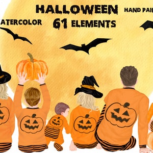 Halloween Familie Clipart: "FAMILY CLIPART" Familien Pyjamas Jack o Laterne Herbst Familie, Herbst Clipart Hexenhut Tasse Design Individualisierbar