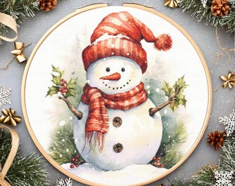 Christmas Snowman Cross Stitch Pattern: "WINTER HOLIDAY STITCH" Diy Advent Embroidery Chart, Festive Xmas Decoration Pattern Punto de cruz