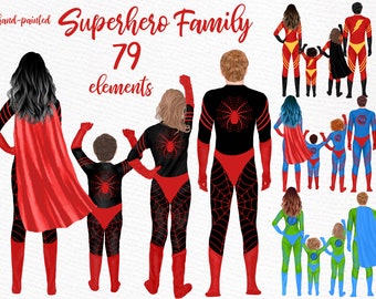 Superhero clipart: "SUPERHERO FAMILY CLIPART" Supermom Clipart Superhero Dad Super Kids Superhero Gift Sublimation Design Custom Portrait