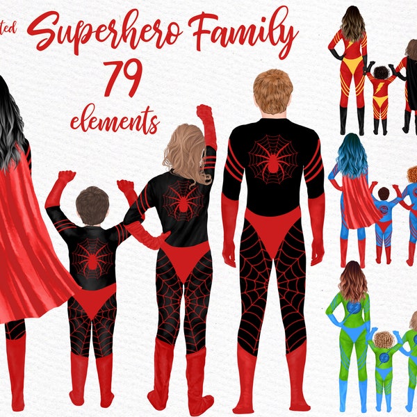 Superhero clipart: "SUPERHERO FAMILY CLIPART" Supermom Clipart Superhero Dad Super Kids Superhero Gift Sublimation Design Custom Portrait