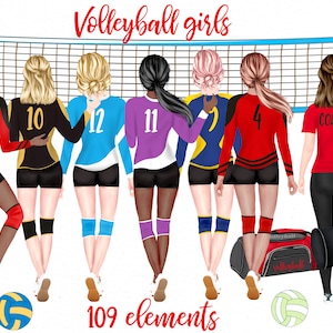 "Volleyball Clipart ""VOLLEYBALL GIRLS CLIPART""