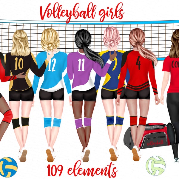 Volleyball clipart: "VOLLEYBALL GIRLS CLIPART" Volleyball Jerseys Sports Team Clipart Volleyball payers matching Jerseys Sublimation clipart