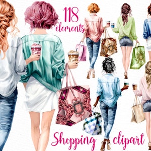 Shopping Girl Clipart : « FASHION GIRLS CLIPART » Girl Clipart Bff clipart Planner Girls Clipart personnalisable Shopping Stickers Sublimation Png