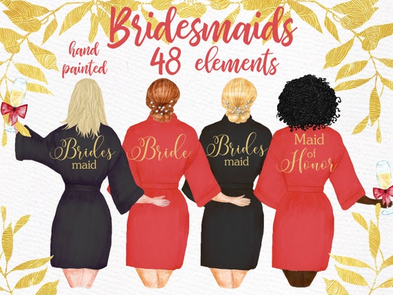 Bridesmaid clipart: ""WEDDING ROBES CLIPART" Bachelorette Party Bride Clipart Bridal Shower Invitation Diy Bridesmaid gift bride tribe 