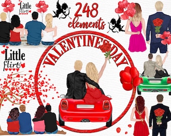 Valentines day Bundle clipart: "VALENTINES COUPLES" Valentine's day Boyfriend Girlfriend Couple portrait Engagement clipart Love clipart