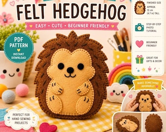 Filz Igel Nähen Muster PDF, süsser Igel Plüsch Anleitung, Anfänger Filz Tier Schnittmuster, Woodland Softie DIY