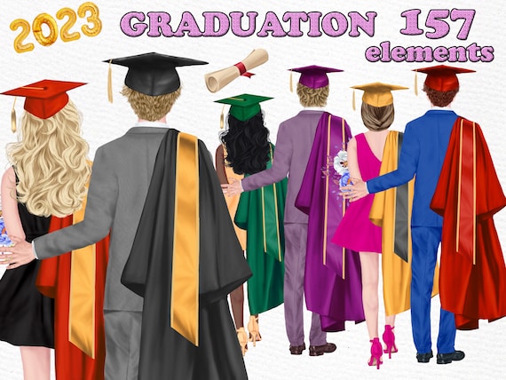 Clipart di laurea: LAUREA STUDENTI Congratulazioni laureate Toga cappello  bianco Grad abiti Grad College Senior Male Female Students -  Italia