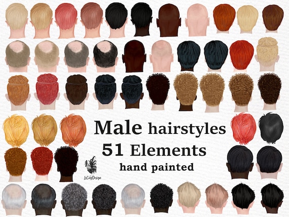 Male Hairstyles Clipart: men HAIR Clipart Bold Man - Etsy