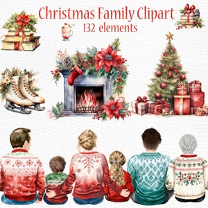 Clipart per la famiglia di Natale: "BIG FAMILY CLIPART" Tazza di Natale Maglioni abbinati Famiglia Natale Genitori e bambini Clipart Nonni Cane