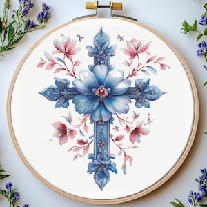 Floral Cross Stitch Pattern: Christian Religious Design (PDF)