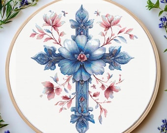 Floral Cross Stitch Pattern: Christian Religious Design (PDF)