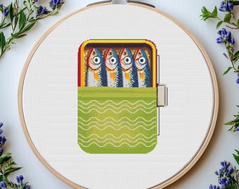 Sardines Can Cross Stitch Pattern: Food Art (PDF Pattern)