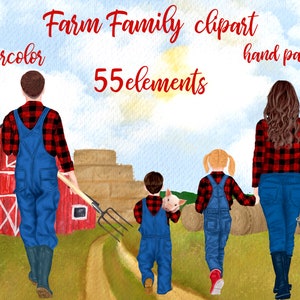 Clipart de la familia de la granja: "FARM CLIPART" papá mamá niños acuarela personas familia personas granja animales padres y niños granja taza diseño Cerdo png