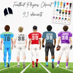 Imágenes prediseñadas de jugadores de fútbol: Imágenes prediseñadas de deportes "FÚTBOL CLIPART" Camisetas de fútbol de fútbol americano Diseño de sublimación de retrato personalizado PNG Taza