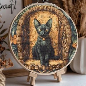 Chat Noir Cross Stitch Pattern – Art Nouveau Embroidery