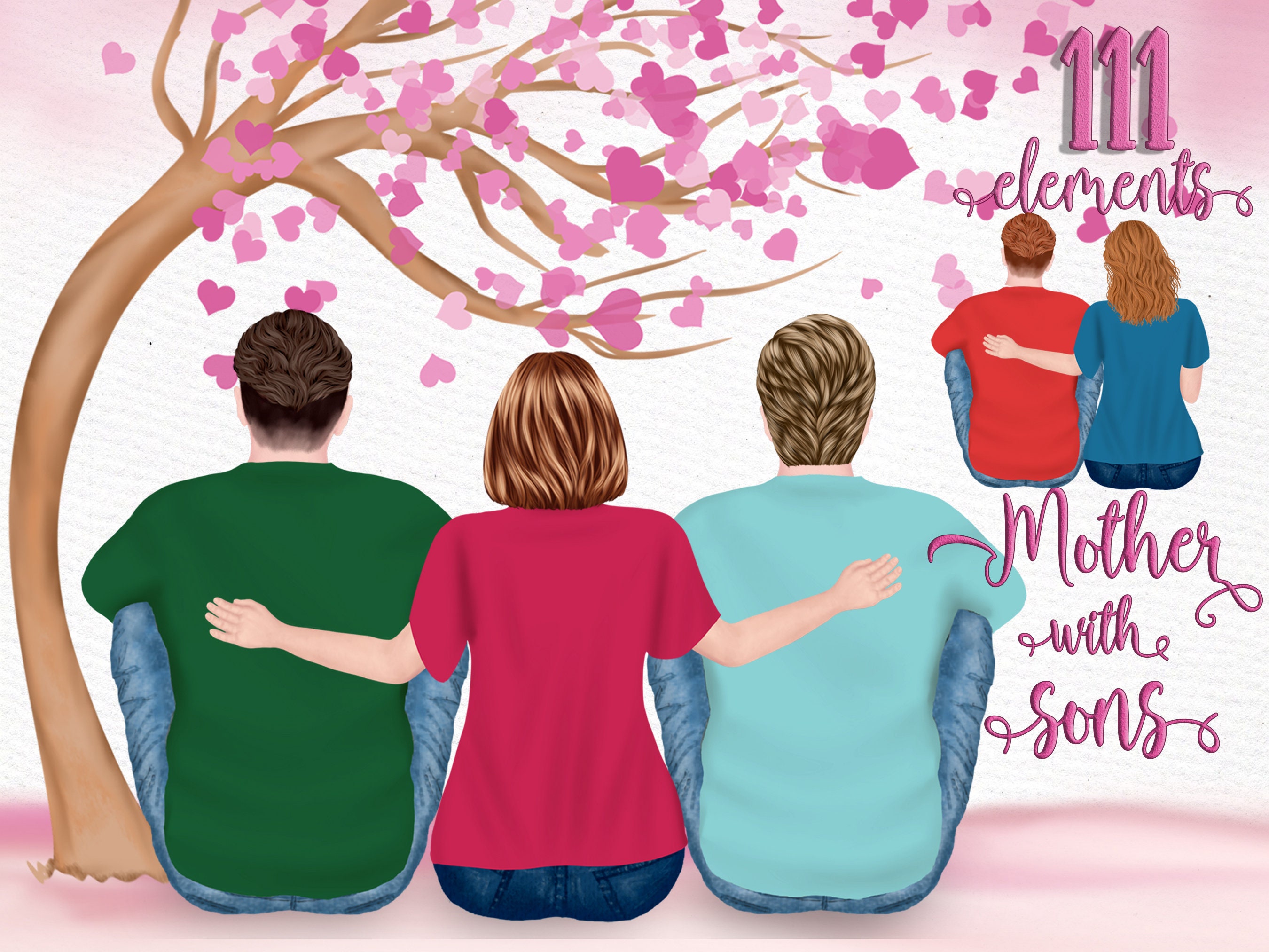 Mother and children clipart: "MOTHER AND SON" Family clipart Mother's day clipart Customizable clipart Sublimation designs Family mug Design
