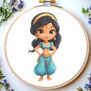 Princess Cross Stitch Pattern Pdf: "FAIRYTALE CROSS STITCH" Jasmine Princess Cross Stitch Princess Embroidery Girl room decor
