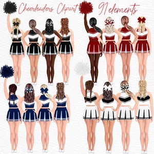 Paquete de porristas Clipart: "SPORTS GIRL CLIPART" Acuarela Chicas Mejores Amigos Equipo Deportivo Png Uniformes de porristas Colegialas clipart
