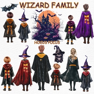 Zauberer Clipart: „ZAUBERER FAMILIE CLIPART“ Zauberer Kinder Png Zauberer Landschaft Halloween Familie Zauberfamilie Zauberer Geschwister Zauberer läd ein