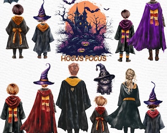 Wizard Family Clipart: Halloween Magic, Kids PNG (Digital Download)