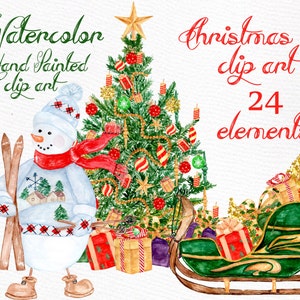 Akwarela Boże Narodzenie clipart: "CHRISTMAS CLIPART" Sezon Zima clipart Ozdoby świąteczne Bałwany Prezenty Choinka Clipart świąteczny