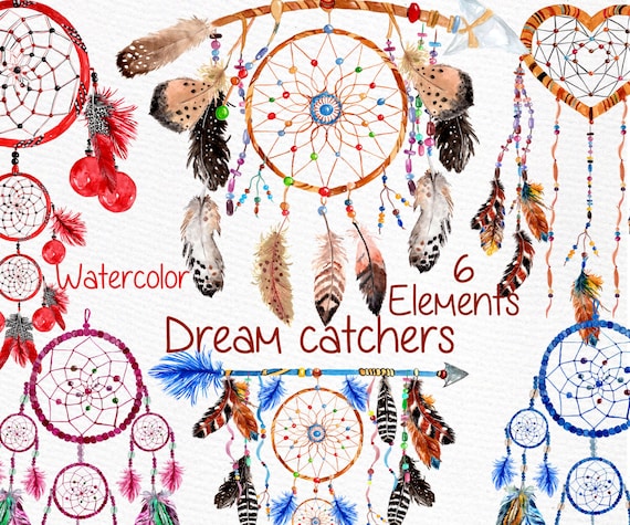 Dreamcatchers clipart: "TRIBAL CLIPART" Dream Catcher Watercolor tribal clip art feathers clipart Wedding clipart  Boho style DIY invite