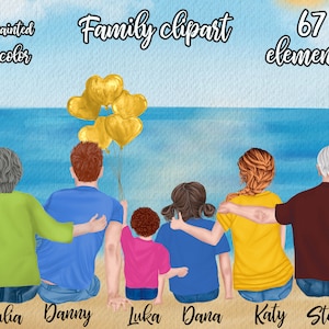 Familie Clipart: "GRANDPARENTS CLIPART" Familie sitzen Strand Landschaft Papa Mama Kinder Aquarell Menschen Geschwister Clipart Familie Becher Designs