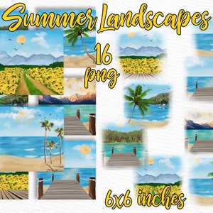 Summer Landscapes clipart: "BEACH LANDSCAPES" Beach backdrop Custom Landscapes Mug Design Sunflower paysage Summer Background Mug modèle