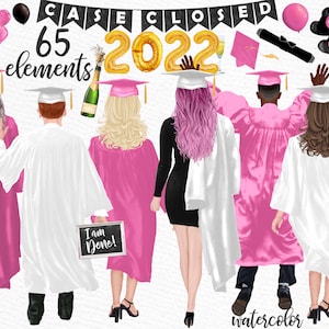 Graduation Clipart: "AFSTUDEREN STUDENTEN" Graduate Congrats Graduation Toga Hat White Grad jurken Grad College Senior Mannelijke vrouwelijke studenten