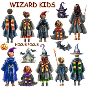 Zauberer Cliparts: „Zauberer Kinder CLIPART“ Zauberer Kinder Png Zauberer Landschaft Halloween Familie Zauberfamilie Zauberer Geschwister Zauberer lädt ein