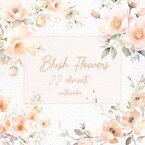 Aquarel perzik bloemen clipart: "PEACH BLUSH FLORAL" Blush bloemen Png perzik boeketten Blush bloemenranden bloem hoeken Blush Floral Png