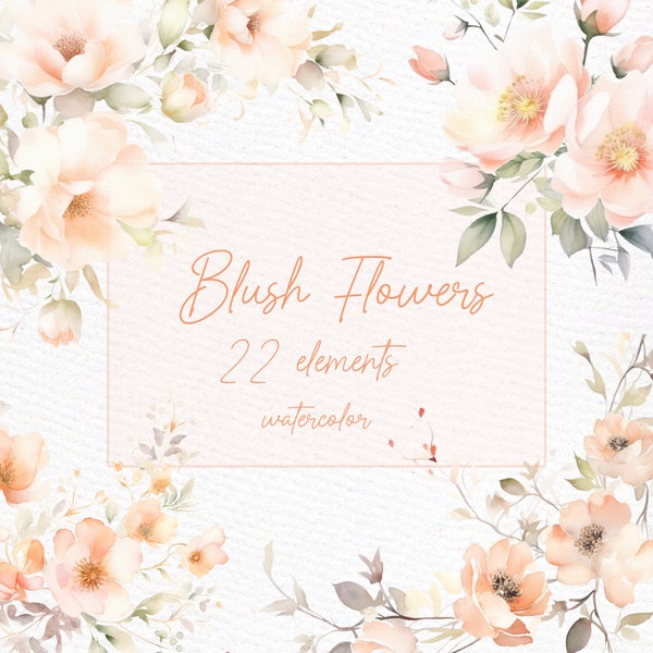 Watercolor Peach Flowers Clipart: "PEACH BLUSH FLORAL" Blush Flowers Png Peach Bouquets Blush Floral Borders Flower Corners Blush Floral Png