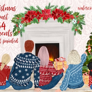Clipart de la familia de Navidad: "FAMILY CLIPART" Familia Navidad Padres y Niños Navidad taza perro clipart Planner Graphics Fireplace clipart