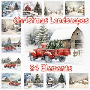 Winter Hintergrund: "WINTER LANDSCAPES" Roter LKW Png Urlaub Schneebedeckte Landschaften Mug Design sich selbst gestalten Weihnachtskarte Hintergrund Weihnachten