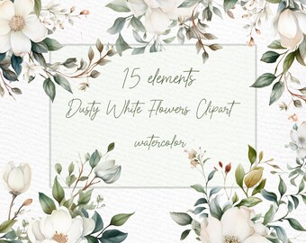 Watercolor Camellia Clipart: White Floral Elements (Digital Download)