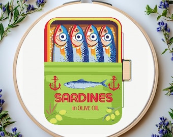 Sardines Can Cross Stitch Pattern: Food Art (PDF Pattern)