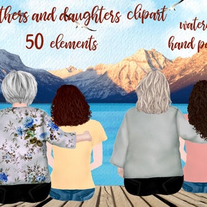Mutter und Tochter Clipart: "GRANDMOTHER CLIPART" Muttertag Clipart Aquarell Menschen Familie Clipart Beste Freunde Lake Dock Landschaft