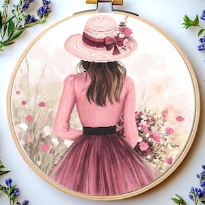 Girl with flowers cross stitch pattern Pdf: &quot;GIRL CROSS STITCH&quot; Flower Cross Stitch Pattern Girl Cross Stitch Women and flowers cross stitch