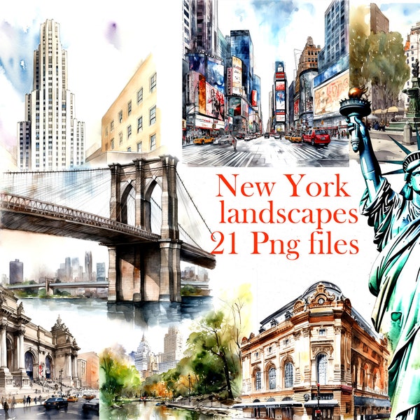 New York Clipart: "NEW YORK CITY" New York landscape Streets of New York Statue of Liberty Central Park Png Empire State Png Times Square
