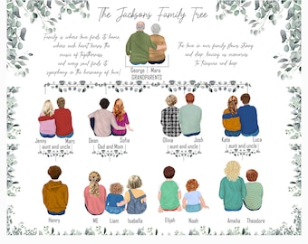 Personalized Family Tree Poster: "CUSTOMIZABLE FAMILY TREE" Personalized Family Digital Family Tree Print family tree chart Family  Wall Art