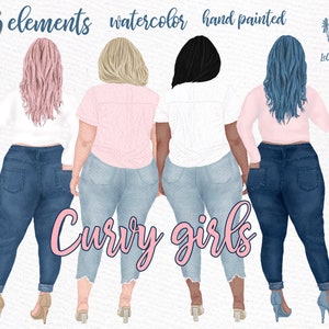 Plus size girls clipart: "CURVY GIRLS CLIPART" Best Friends  Fashion girls Planner Girls Customizable clipart Custom besties  Mug designs