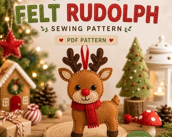 Felt Rudolph Sewing Pattern, Reindeer Christmas Ornament PDF, Felt Christmas Decoration, DIY Reindeer Pattern, Holiday Felt Craft