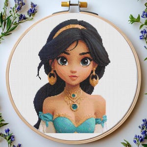 Princess Cross Stitch Pattern Pdf: "FAIRYTALE CROSS STITCH" Jasmine Princess Cross Stitch Princess Embroidery Girl room decor