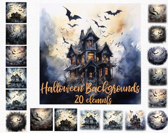 Haunted House Halloween Backgrounds: Spooky Landscape PNG (20 Elements)