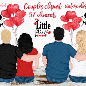 Parejas Clipart: "VALENTINES COUPLES" Novio Pareja Retrato acuarela Personas Compromiso clipart Amor clipart Custom People