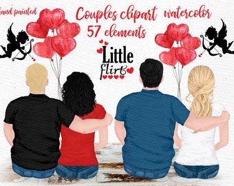 Couples Clipart: "VALENTINES COUPLES" Boyfriend Girlfriend Couple portrait Watercolor People Engagement clipart Love clipart  Custom People