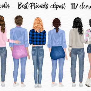 Clipart para niñas: "BEST FRIEND CLIPART" Clipart personalizable Girl Mug Design Girl Illustration Girls Casual Clothes Custom Portrait Sublimation